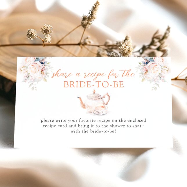 Rosy Floral Bridal Shower Share A Recipe Enclosure Card (Creator Uploaded)