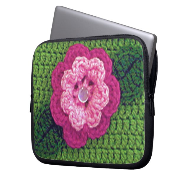 Rosy Flower Artisan Crochet Print Electronics Bag  (Front Left)