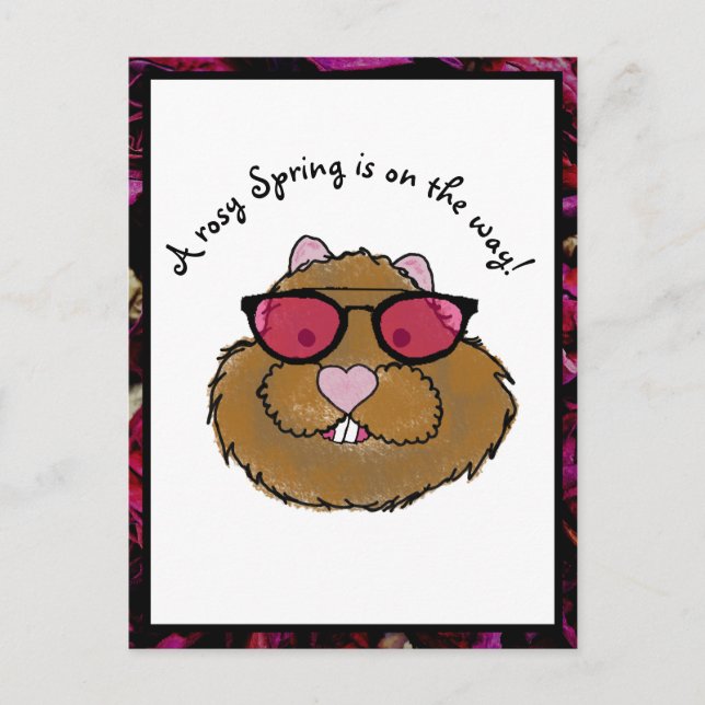 Rosy Glasses Optimistic Groundhog Holiday Postcard (Front)