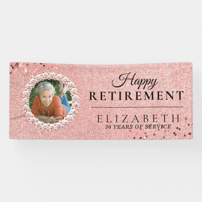 Rosy Gold Glitter Elegant Retirement Party   Banner (Horizontal)