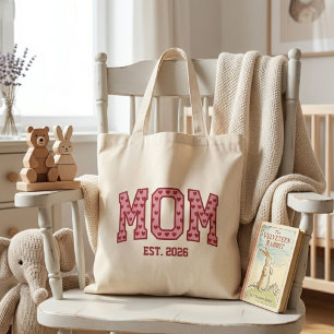 Rosy Heart Mum Est Year Collegiate Lettering Tote Bag