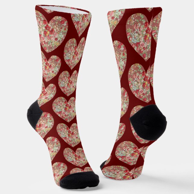 Rosy Hearts of Love Socks (Angled)
