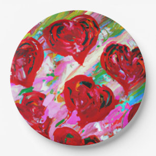 Rosy Hearts Paper Plate