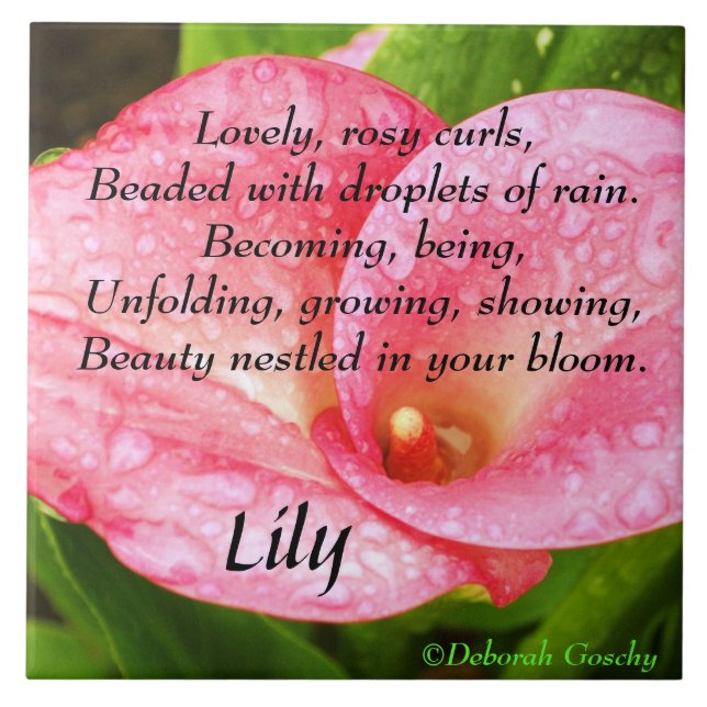 Rosy Lily After Rain Design and Poem Tile (Front)