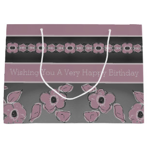 Rosy Pink And Charcoal Grey Large Gift Bag