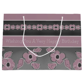 Rosy Pink And Charcoal Grey Large Gift Bag