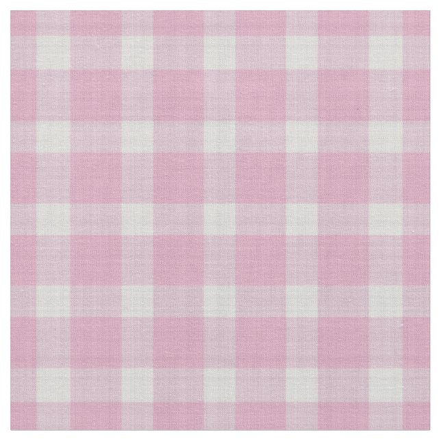 Rosy Pink and White Checkered Plaid Fabric (Close Up)