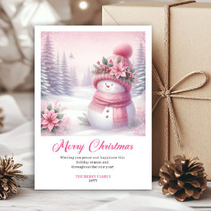 Rosy pink coquette snowman kids card digital edit