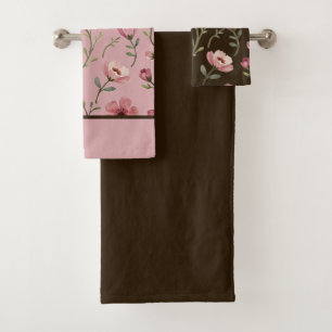 Rosy Pink Floral Bath Towel Set