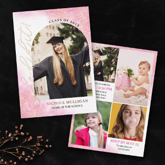 Rosy Pink She Did It Graduation Announcement Party