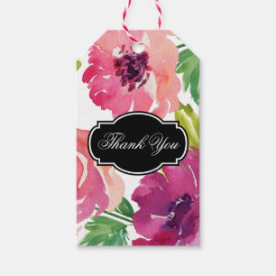 Rosy Pink Watercolor Floral Thank You Gift Tags