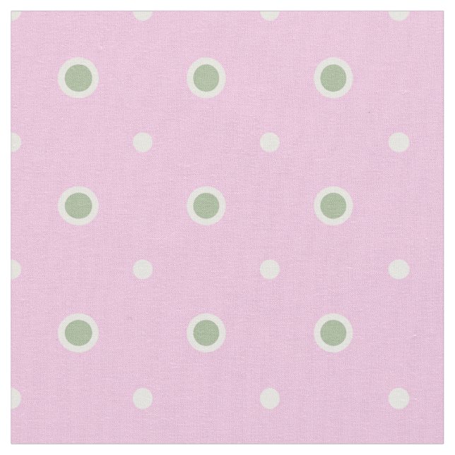 Rosy Posy Green and White Polka Dot on Pink Fabric (Close Up)