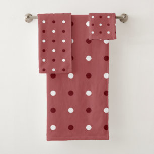 Rosy Red and White dots Bath Towel Set
