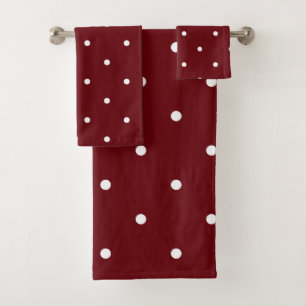 Rosy Red and White dots Bath Towel Set