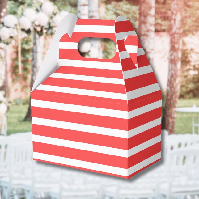 Rosy Red and White Simple Horizontal Striped Favour Box (Creator Uploaded)