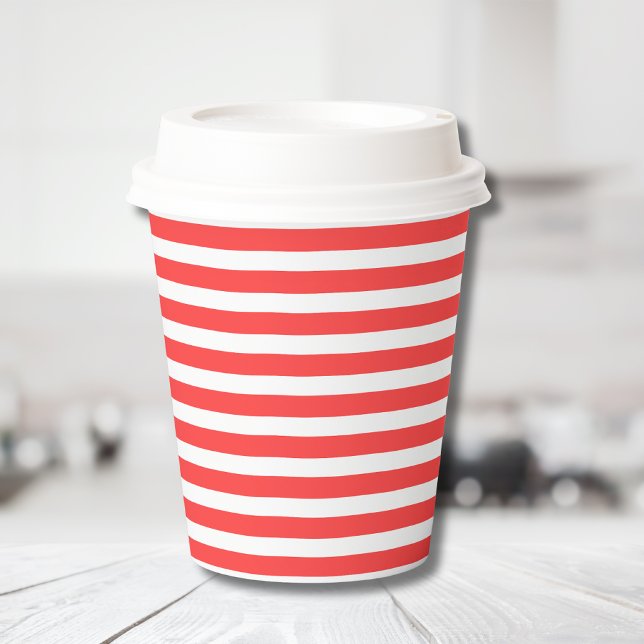 Rosy Red and White Simple Horizontal Striped Paper Cups (Creator Uploaded)