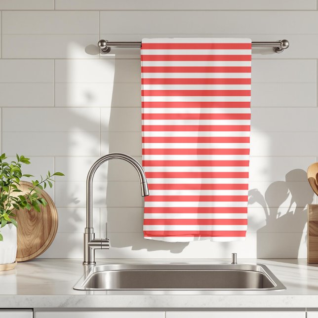 Rosy Red and White Simple Horizontal Striped Tea Towel (Creator Uploaded)