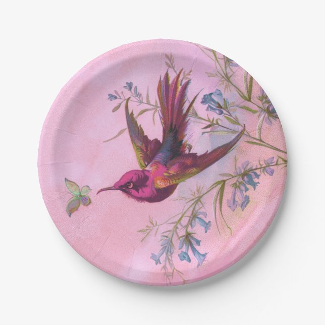 Rosy Red Hummingbird Paper Plate (Front)