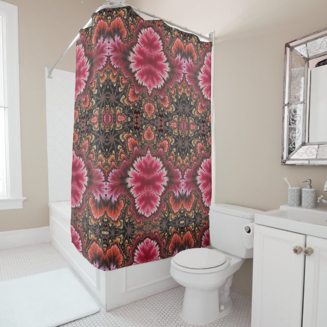 Rosy Red Velvet Soft Floral look Fractal Abstract Shower Curtain (In Situ)