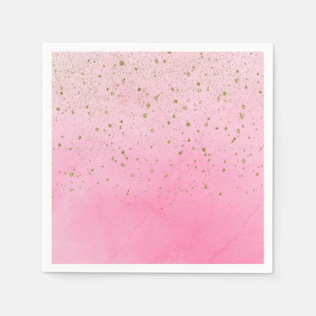 Rosy Rose Pink & Gold Glitter Bridal Shower Party Napkin (Front)