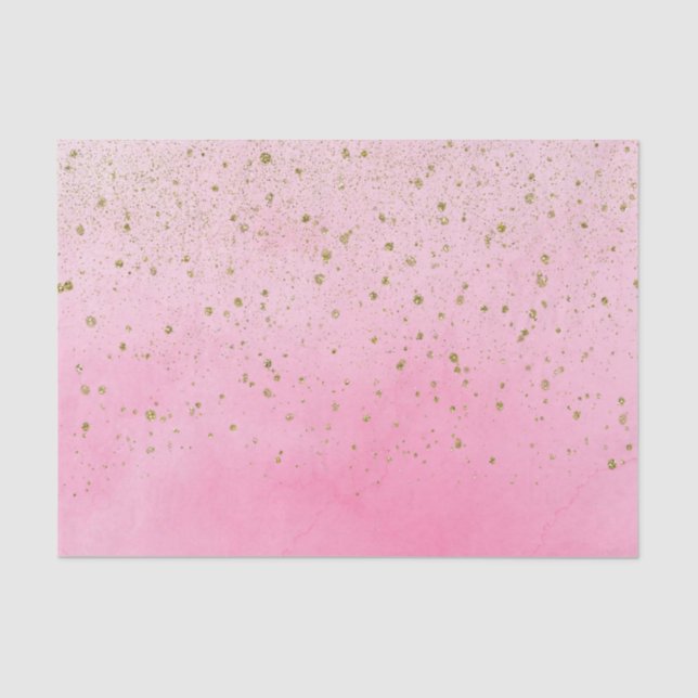Rosy Rose Pink & Gold Glitter Bridal Shower Party Tissue Paper (Front)