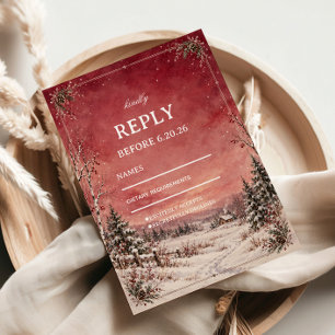 Rosy Snowy Valley Winter Elegance RSVP Card