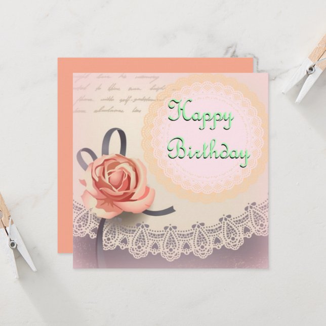 Rosy Vintage Birthday Card (Front/Back In Situ)