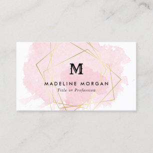 Rosy Watercolor Faux Gold Geometric Monogram Business Card