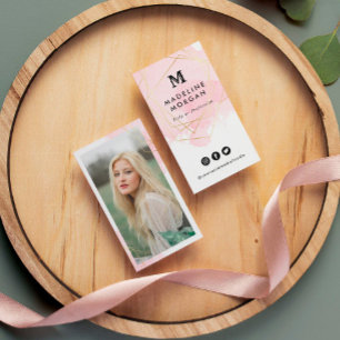 Rosy Watercolor Social Media with Photo Business Card