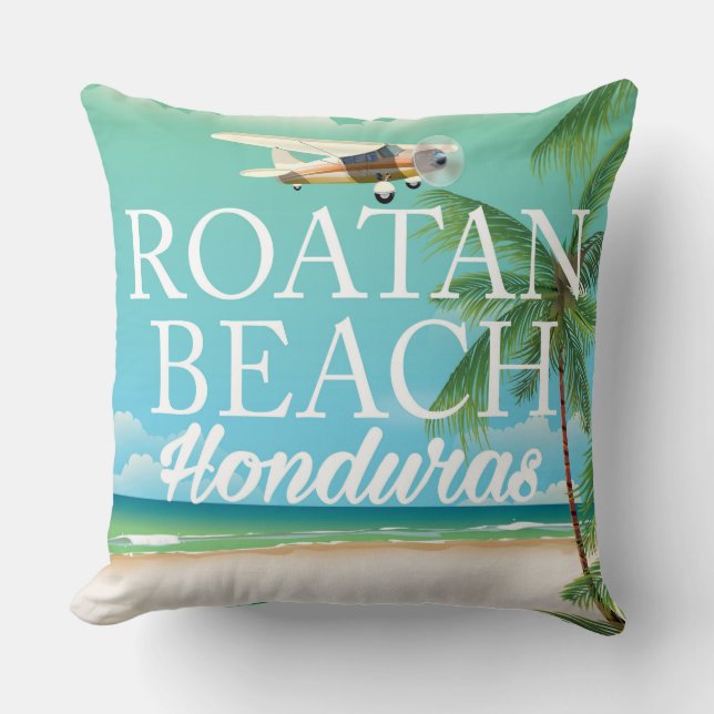 Rotan Beach Honduras vintage travel poster Cushion (Front)