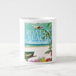 Rotan Beach Honduras vintage travel poster Large Coffee Mug