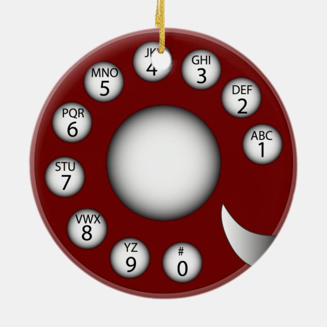 Rotary Phone Dial (Red) Ceramic Tree Decoration (Back)
