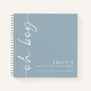 Rotated Dusty Blue Oh Boy Baby Shower Guest Book