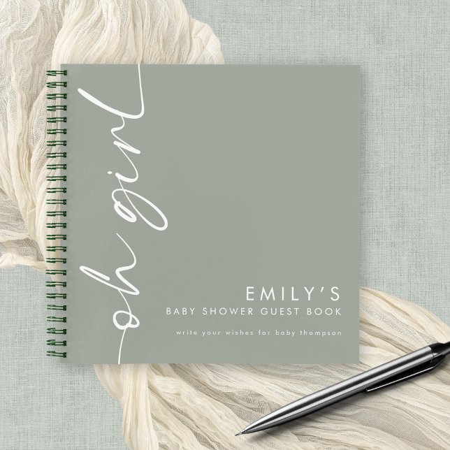 Rotated Script Sage Oh Girl Shower Guest Book (Wishes for baby guest book)