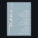Rotated Text Dusty Blue Wedding Menu Card<br><div class="desc">Rotated Text Dusty Blue Wedding Menu Card Stylish set script is rotated to the left hand side, with all the details stylishly to the right with lots of white space for a contemporary feel. Easily personalise with your details. And change the colour of text and background if you wish via...</div>