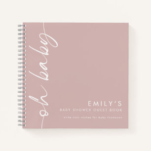 Rotated Text Dusty Rose Oh Baby Shower Guest Book
