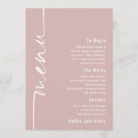 Rotated Text Dusty Rose Wedding Menu Card