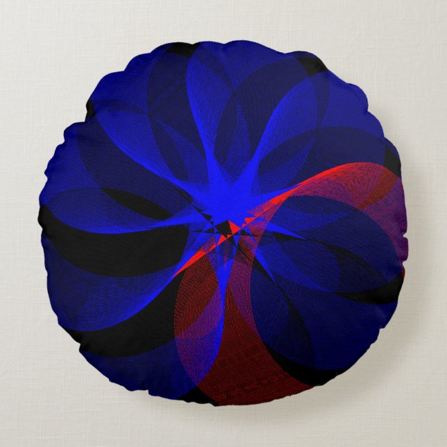Rotating Blue Accent Geometric Round Pillow (Front)