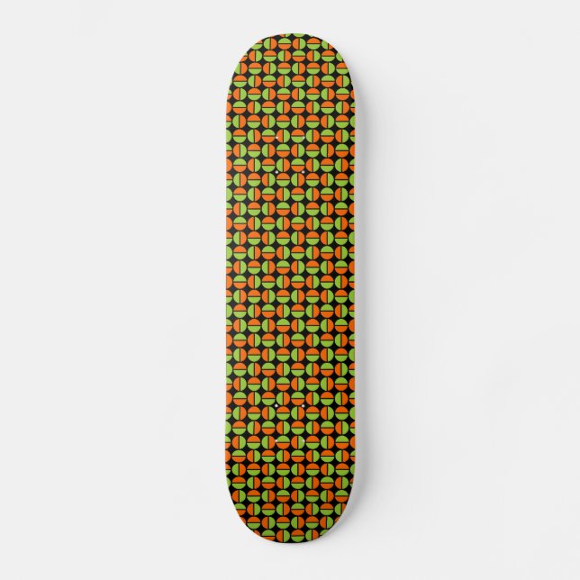 Rotating Circles - Green and Orange on Black Skateboard (Front)
