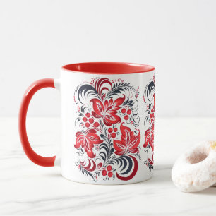 Rotes und schwarzes dekoratives Muster aus Blätter Mug