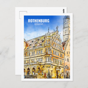 Rothenburg Germany Famous Travel Watercolor Sketch Postcard
