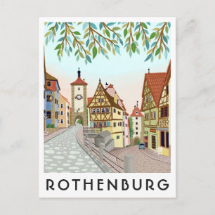 Rothenburg Germany Town View Travel Illustration Postcard