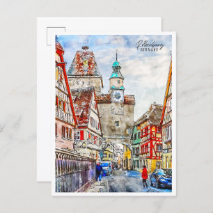 Rothenburg Germany vintage travel watercolor Postcard