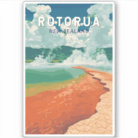 Rotorua New Zealand Illustration Travel Art Retro