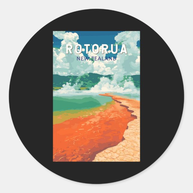 Rotorua New Zealand Illustration Travel Art Retro  Classic Round Sticker (Front)