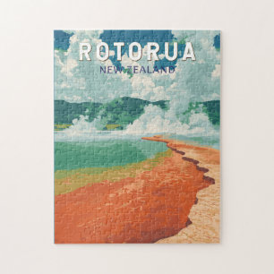 Rotorua New Zealand Illustration Travel Art Retro Jigsaw Puzzle