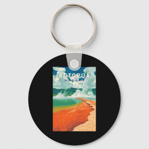 Rotorua New Zealand Illustration Travel Art Retro Key Ring