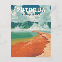 Rotorua New Zealand Illustration Travel Art Retro