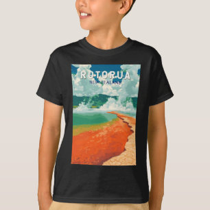 Rotorua New Zealand Illustration Travel Art Retro  T-Shirt