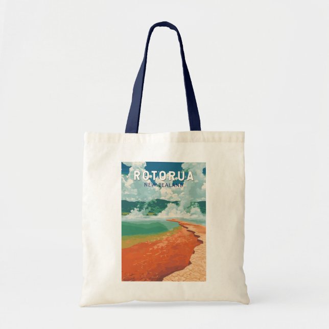 Rotorua New Zealand Illustration Travel Art Retro Tote Bag (Front)